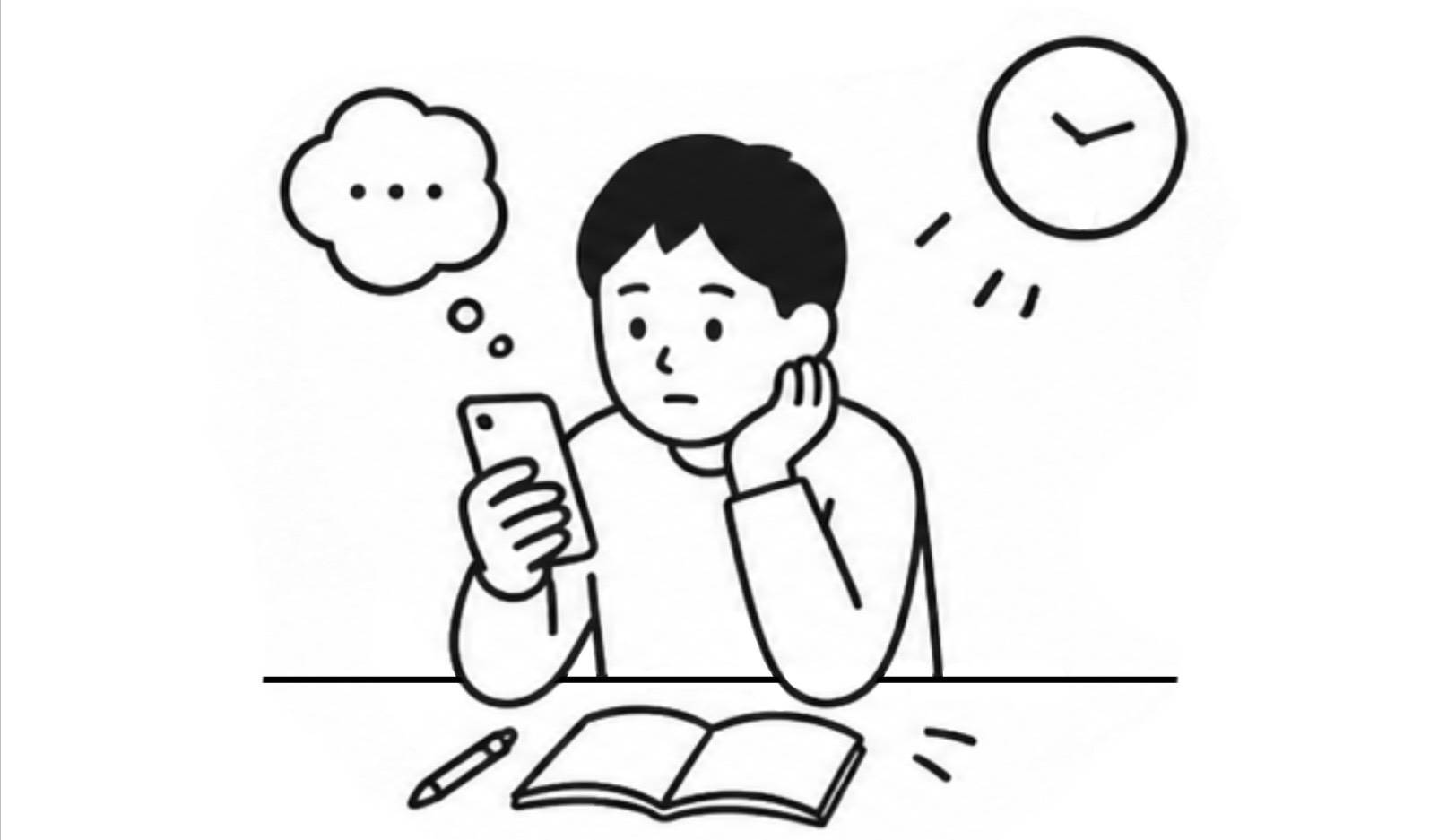 スマホを見て時間が過ぎてしまうイラスト